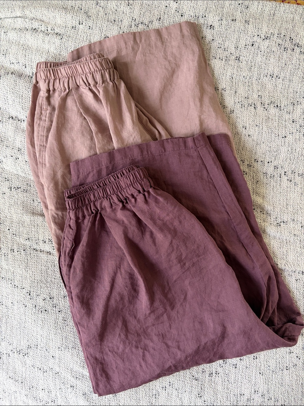 Dusty Pink and Mauve Linen Pull On Pants (Size L)